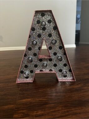 Unk Pink Glitter Letter A Accent Decor with Black Dots